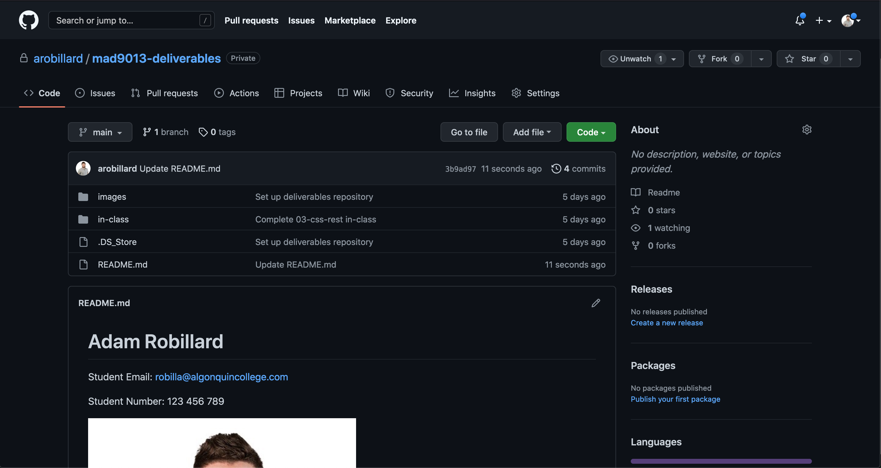 GitHub repository with code uploaded